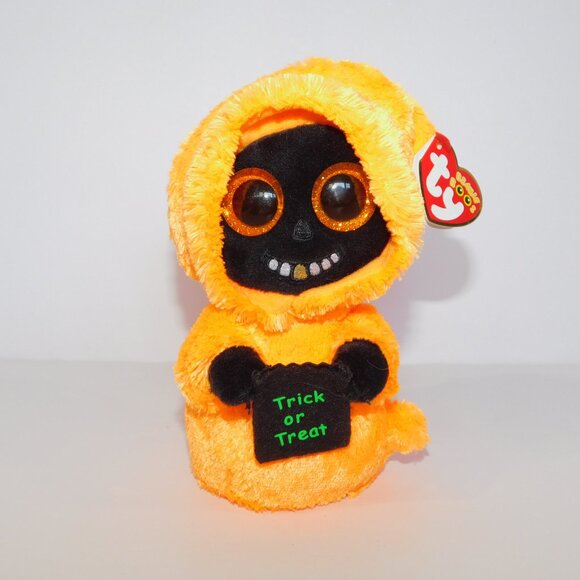 Ty Beanie Boos Grinner Orange Black Trick or Treat Ghoul 7" Plush New with Tag - Picture 4 of 8